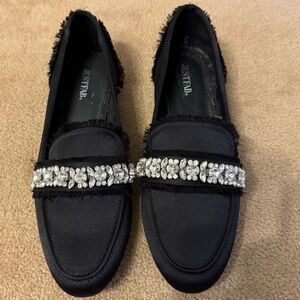 JustFab Black Crystal-Embellished Loafers